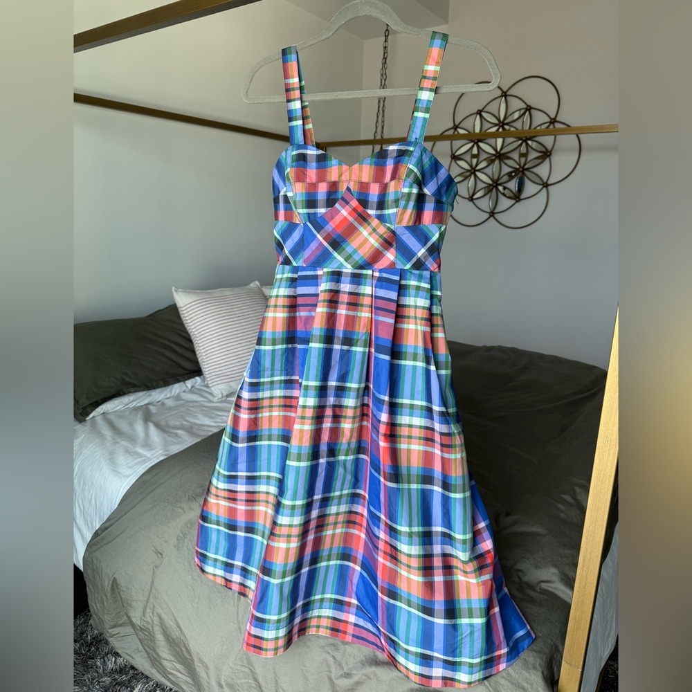 Anthropologie Maeve Plaid Dress Womens 4 Blue Fit & Flare Western Coquette Girl